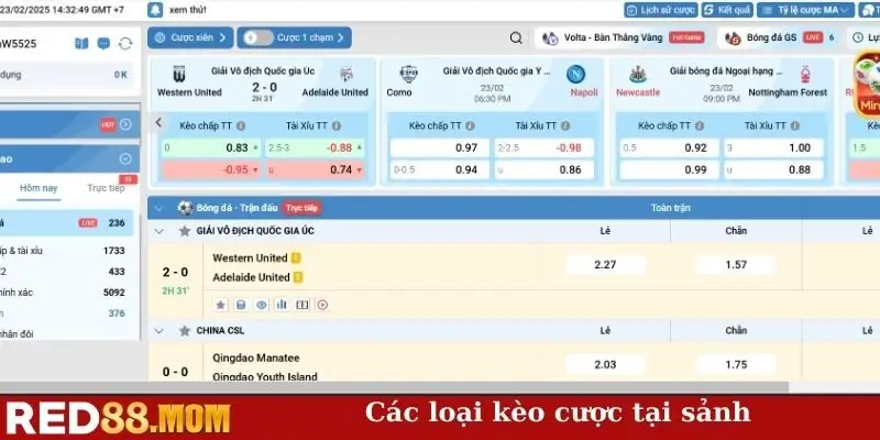 Các kèo cược tại sảnh