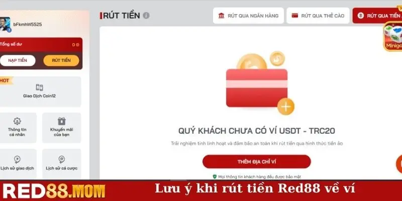 Lưu ý khi rút tiền Red88 về ví
