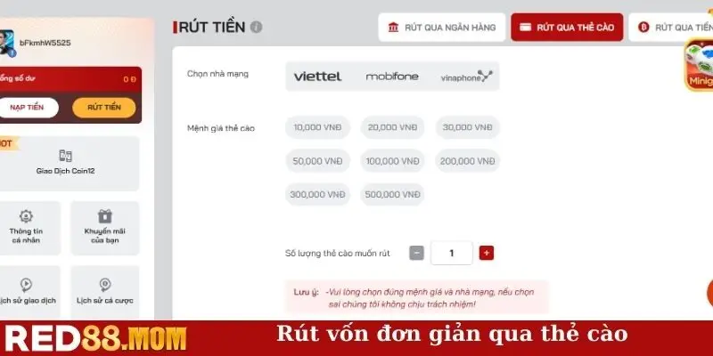 Rút vốn đơn giản qua thẻ cào