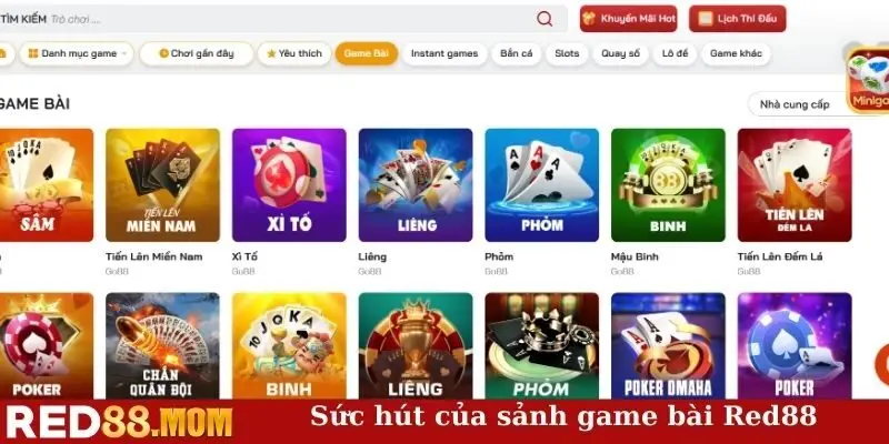 Sức hút của sảnh game bài Red88