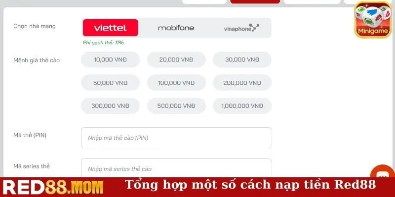Tổng hợp một số cách nạp tiền Red88